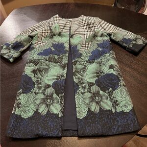 Anthropologie Eva Franco Houndstooth Floral Jacquard Jacket Sz 0 XS
